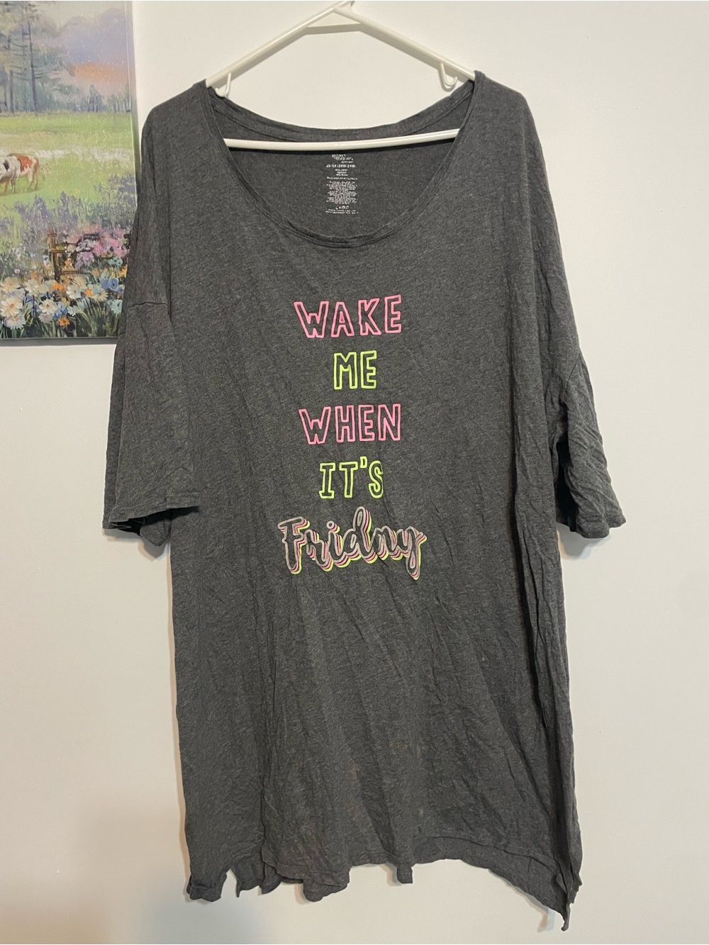 Secret Treasures Gray Short Sleeve Graphic Tee with Neon Lettering